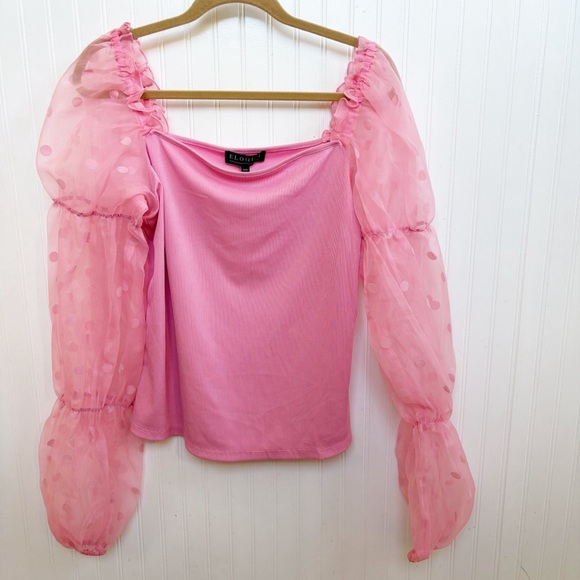 Eloquii Pink Flocked Organza Puff Sleeve Top Women’s Size 14/16 NEW - Picture 1 of 7